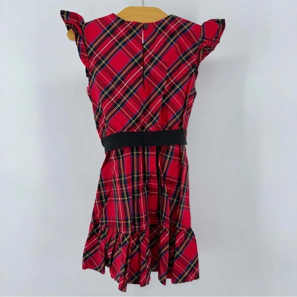 Crewcuts Girls Christmas Plaid Dress with Black Tie Belt
